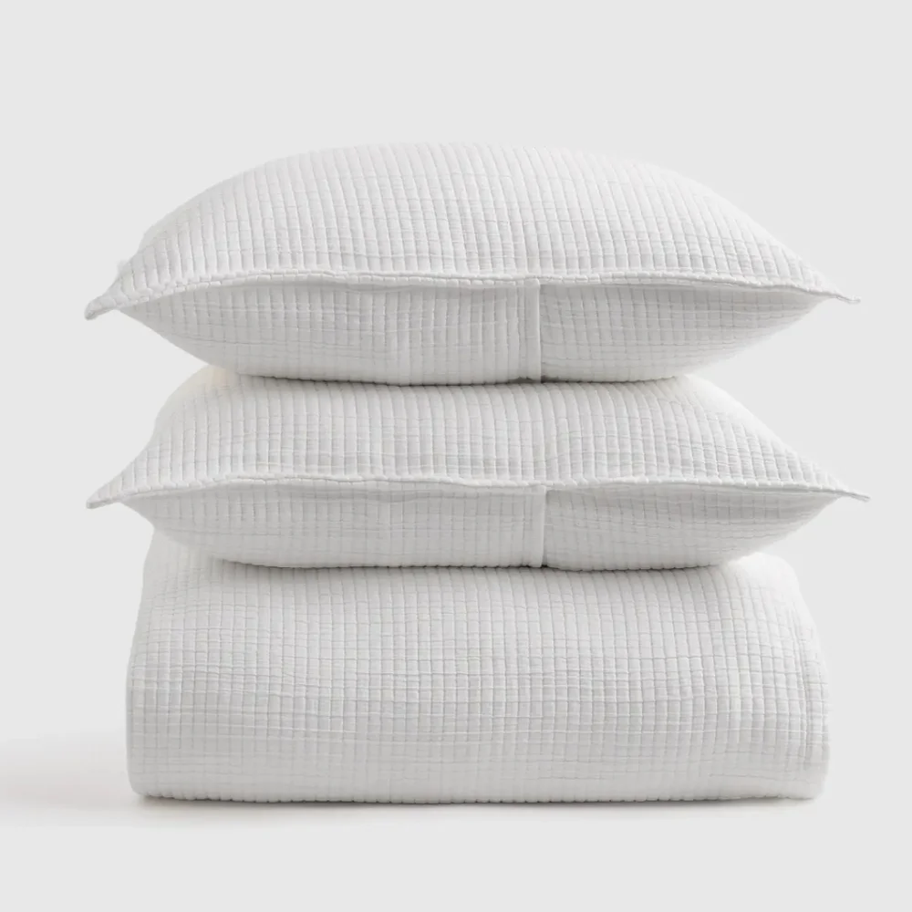 NWT! Quince Organic Cotton White Ribbed Coverlet & 1 Sham! Twin (631)